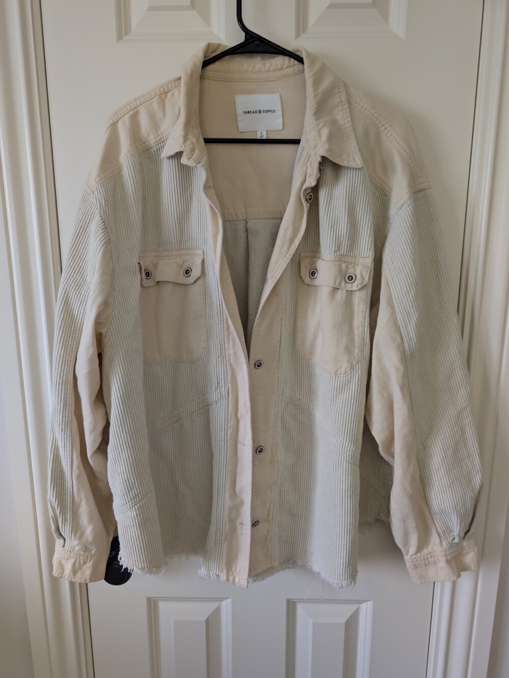 Thread & Supply Cream Corduroy Raw Hem Shacket Jacket – Size L